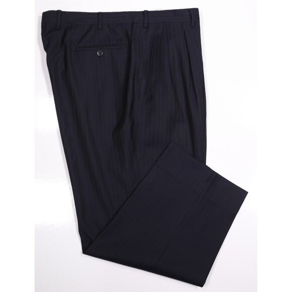 Vinci Uomo Milano Bespoke Navy Blue Pinstripe Pleated Wool Dress Pants 36x26 - Picture 1 of 6